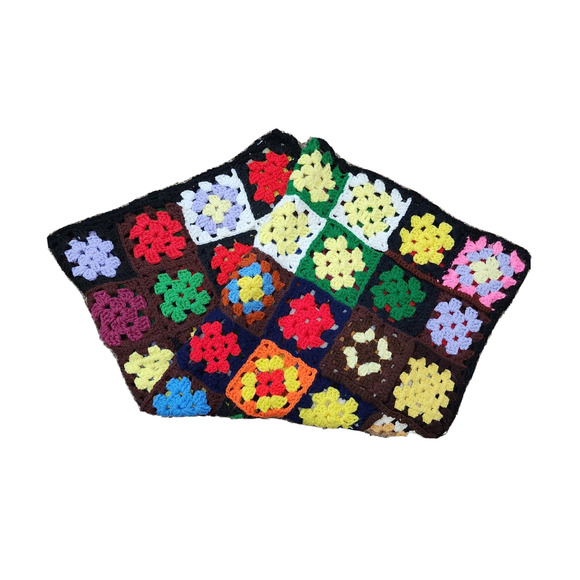 Vtg Crochet 3 x 3 ft Afghan Blanket Lap Throw Granny Squares BRIGHT multicolor - Picture 2 of 8